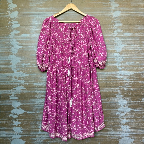 Natalie Martin Haley Dress 100% Silk Pink Floral Tassel Boho Preppy Womens XS - Picture 8 of 8